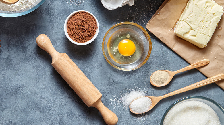 rolling pin with baking ingredients