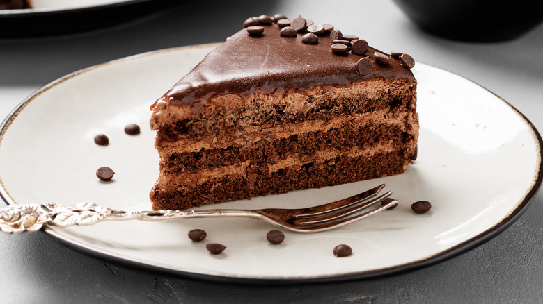 Layered chocolate cake with chocolate icing