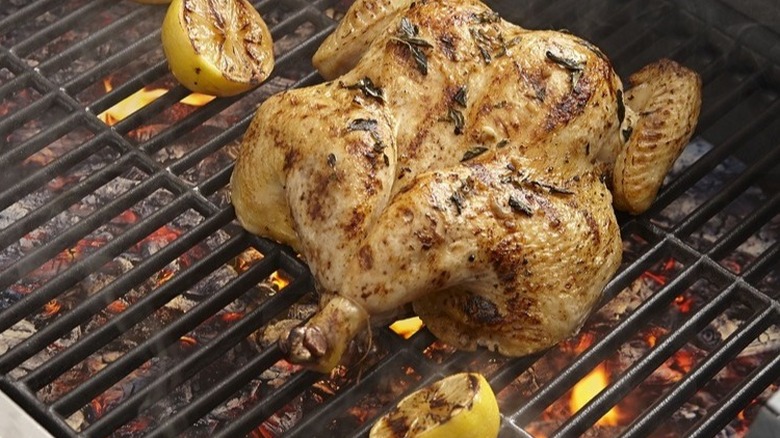 whole chicken on grill