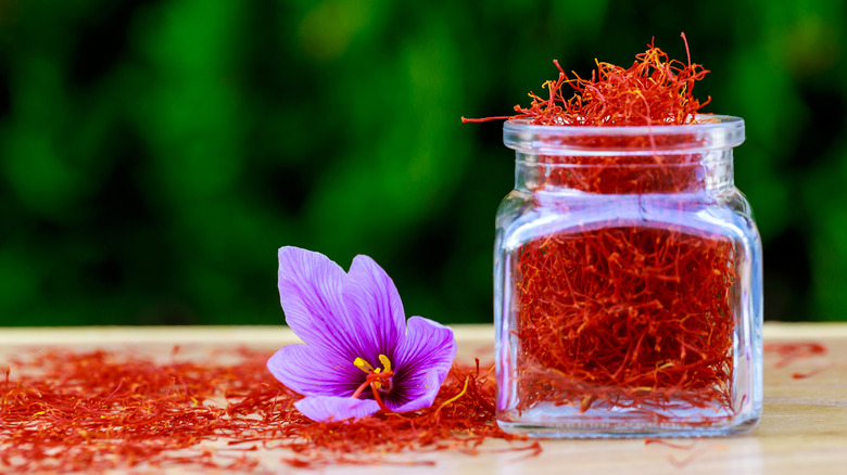 Saffron threads in bottle