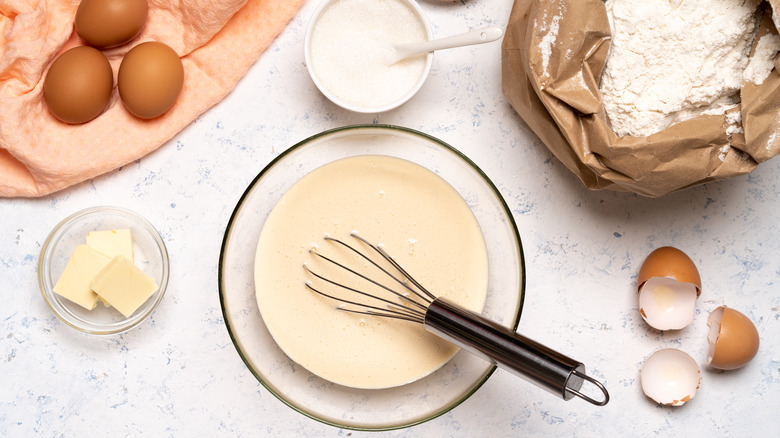 pancake batter with flour and eggs