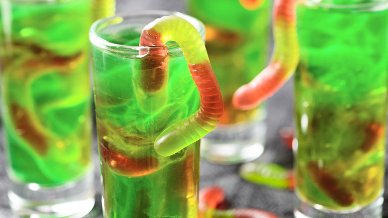 green shots with gummy worms