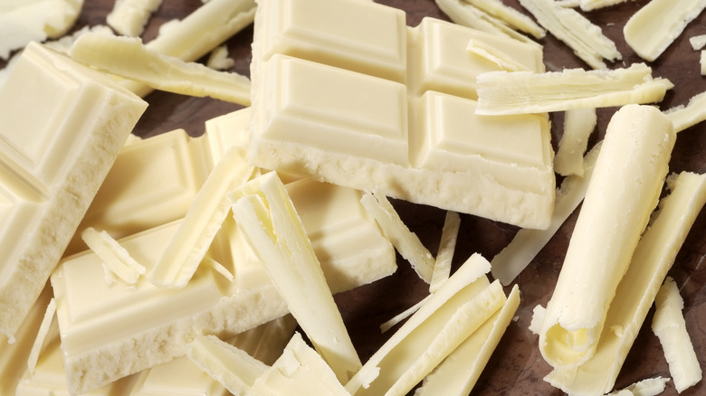 White baking chocolate on wood board