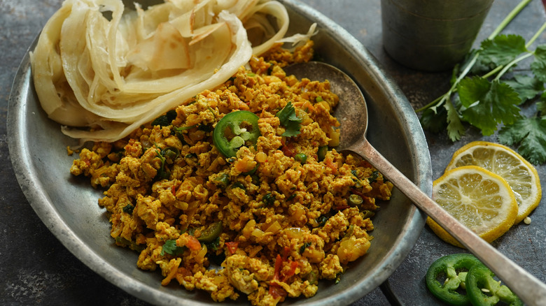 plate of egg bhurji with roti