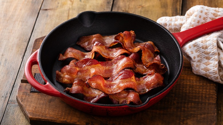 Bacon in a frying pan