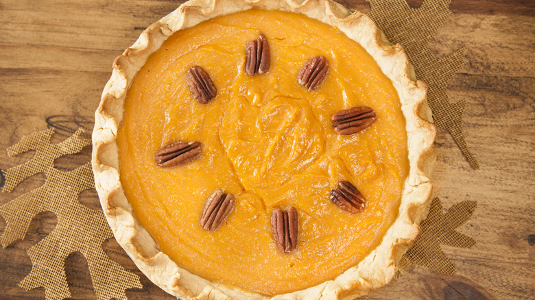 Sweet potato pie with nuts on top