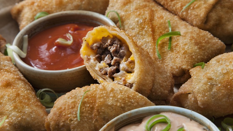 Egg rolls and sauce dips