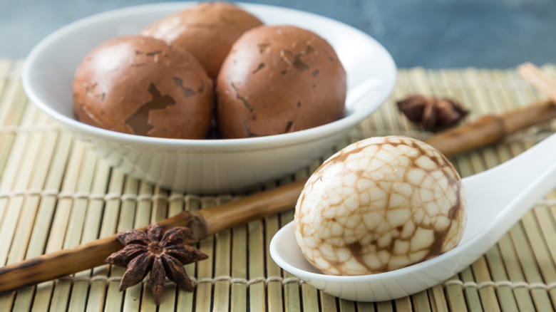 Tea eggs with star anise and cinnamon