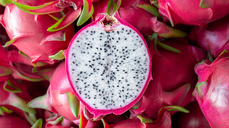 Dragon fruit half with seeds