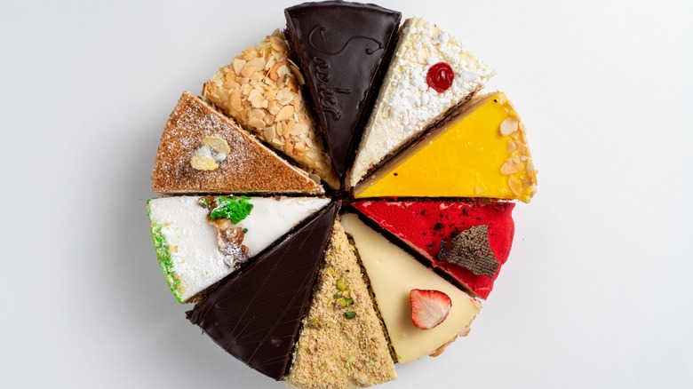 different slices of cake in a circle