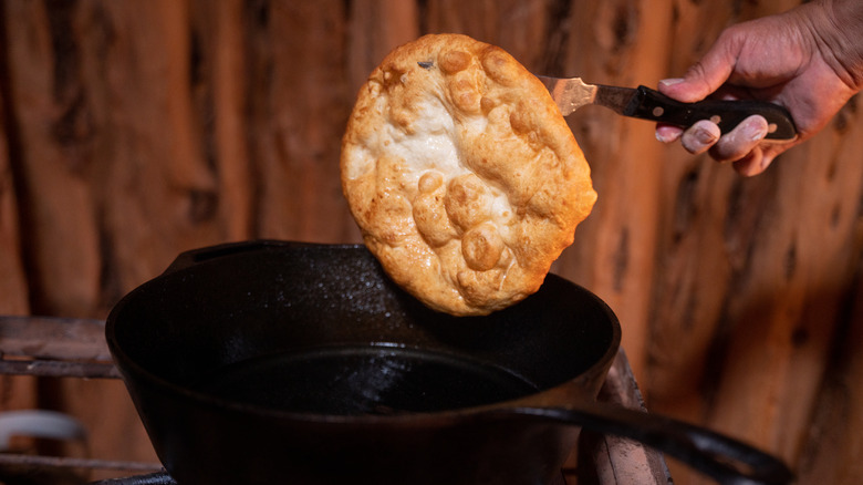 Frying fry bread in skillet