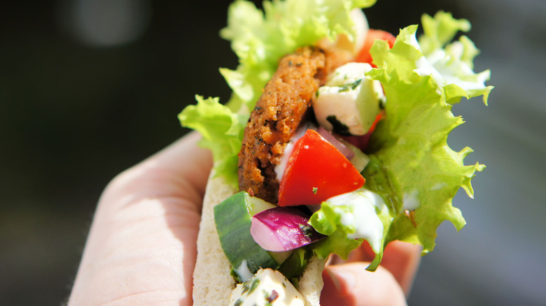 Pita wrapped burger, gyro toppings