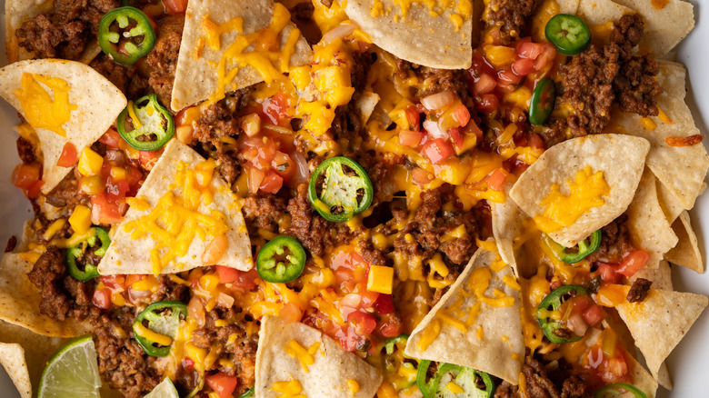 Nachos with beef and jalapenos