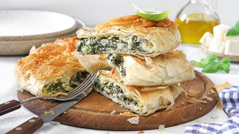 Stacked pieces of spanakopita