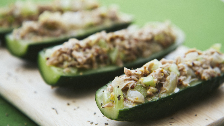 Tuna salad cucumber boats