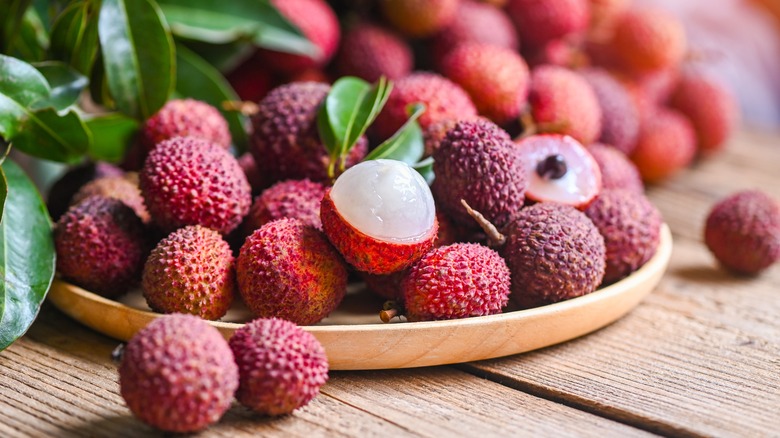 Fresh lychee on plate