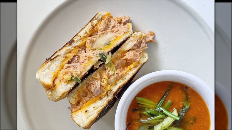 Kimchi tuna melt on a plate