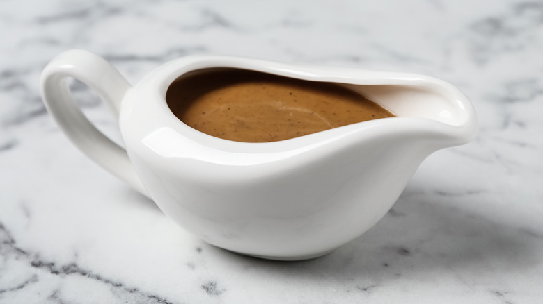 gravy in white gravy boat