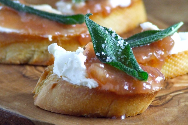 Rhubarb Goat Cheese Crostini