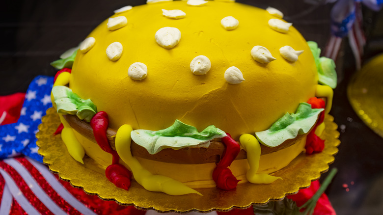 cake in the shape of a hamburger