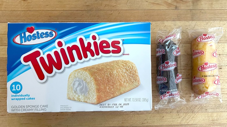 Box and packages of regular and chocolate Twinkies