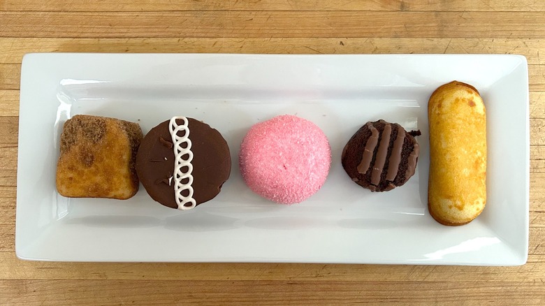 Rectangular white plate with assorted Hostess snacks