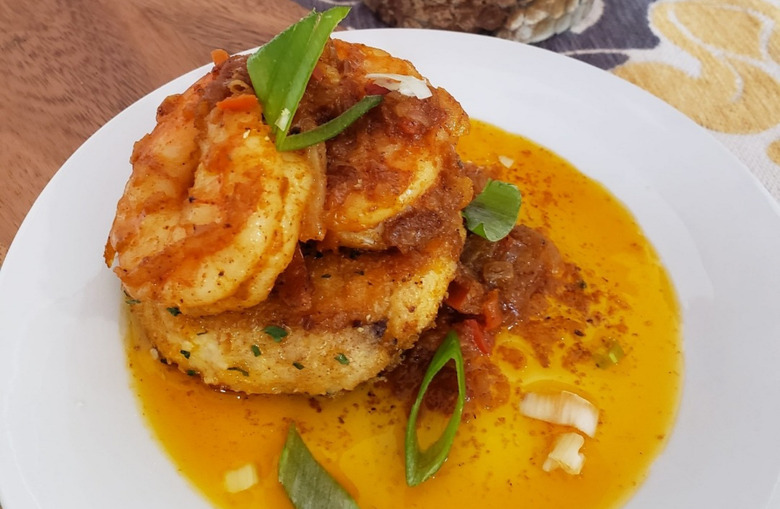 BBQ Shrimp with Smoked Gouda Grit Cake