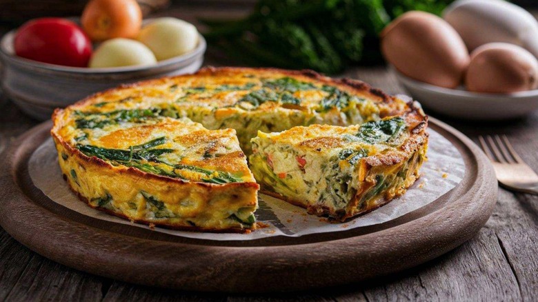 frittata with vegetables on plate