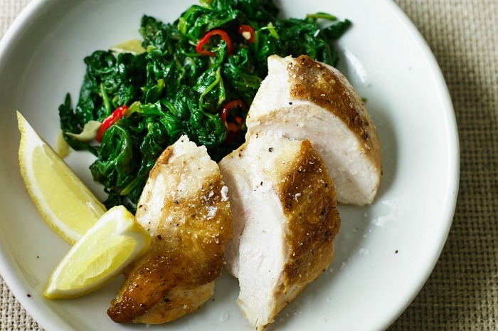 Chicken Breasts with Garlic Spinach