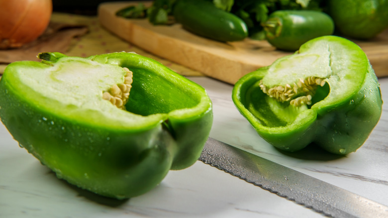 Cut green bell peppers