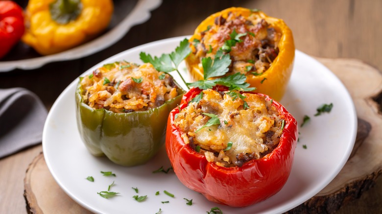 Plate of stuffed bell peppers