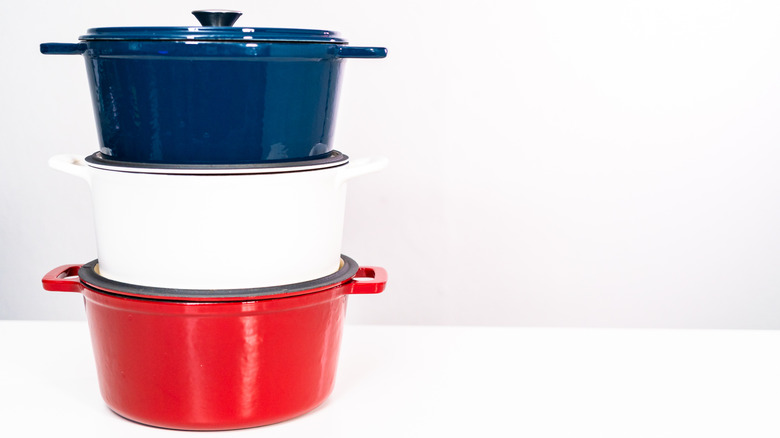 red white blue dutch ovens