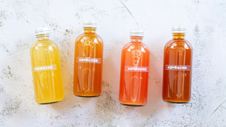 Colorful bottles of kombucha