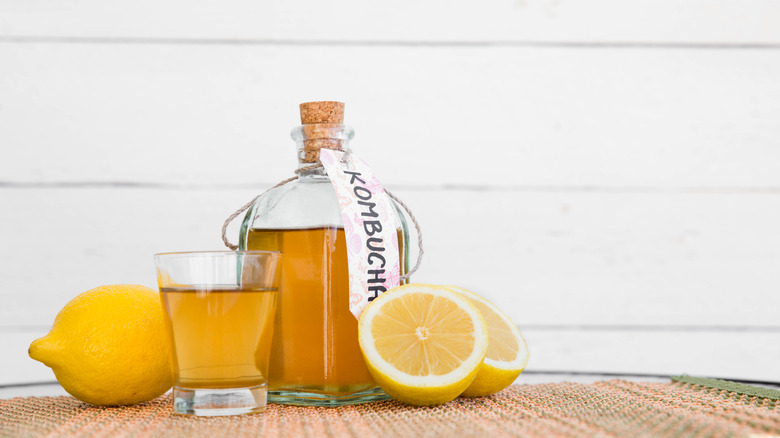 Kombucha in jar with lemons