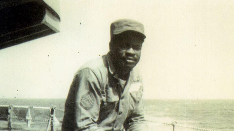 Stubb in Army uniform on boat