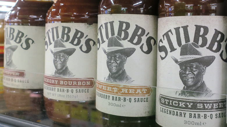 Stubb's barbecue sauce bottles on shelf