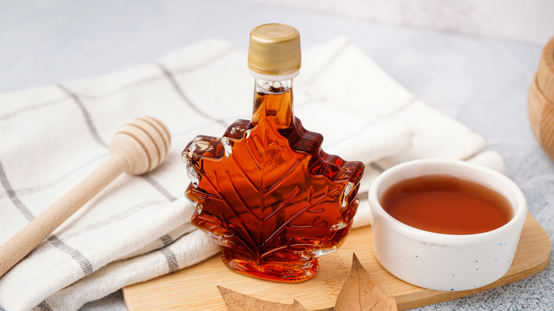 maple syrup in leaf-shape bottle