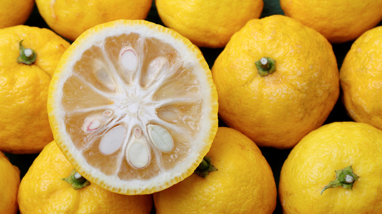 yellow yuzu cut fruit