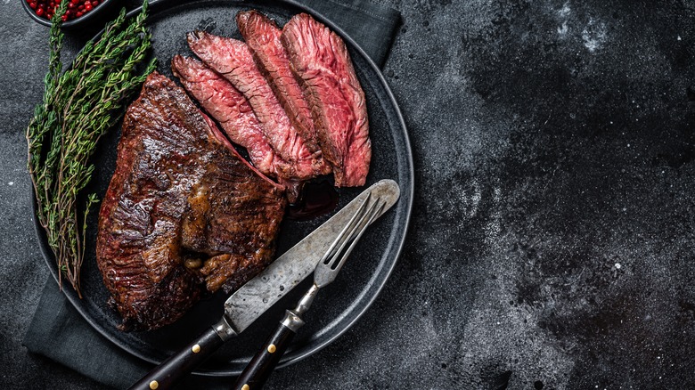 grilled hanger steak on a plate