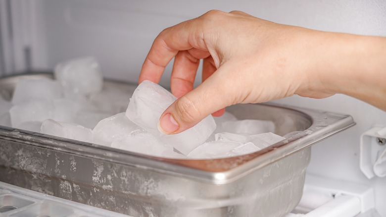 Ice cubes open in a freezer