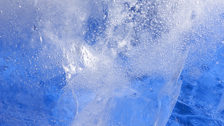 Closeup of bubbles trapped in ice