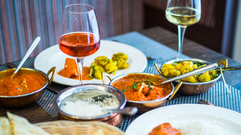 Curry dishes and wine