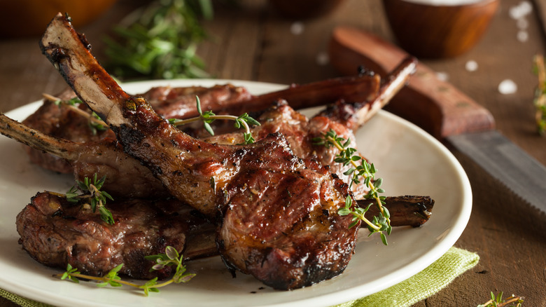 Cooked lamb chops on plate