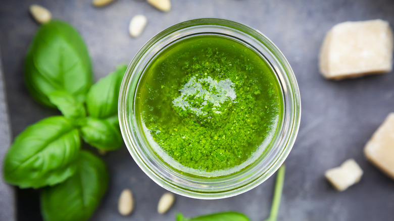 Pesto in glass jar