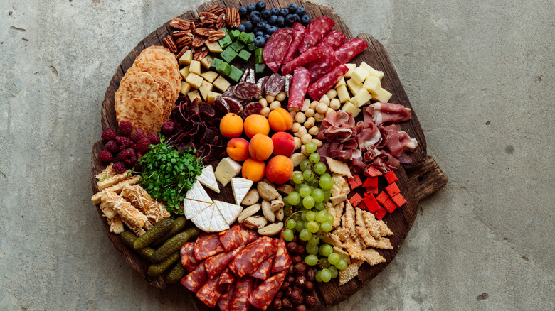 A view from above of a charcuterie plate