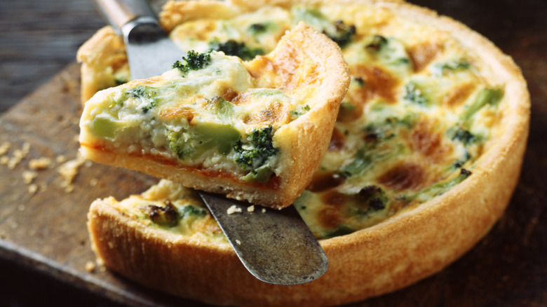 quiche with a piece cut