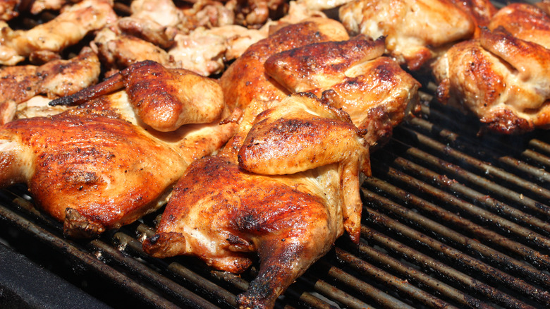 Barbecue chicken on grill