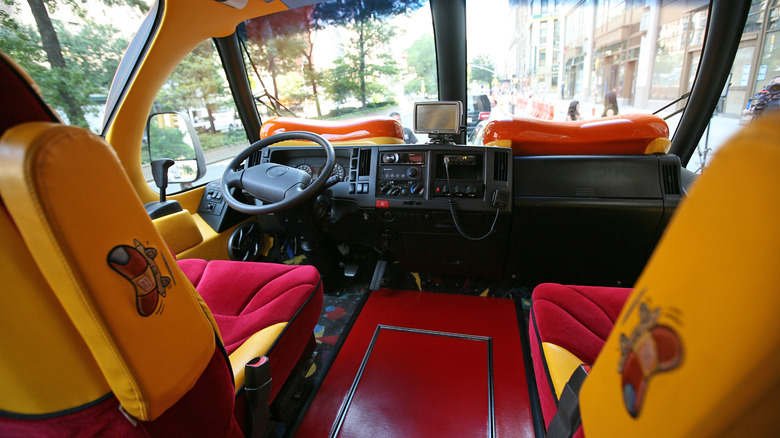 Wienermobile interior and driver's seat