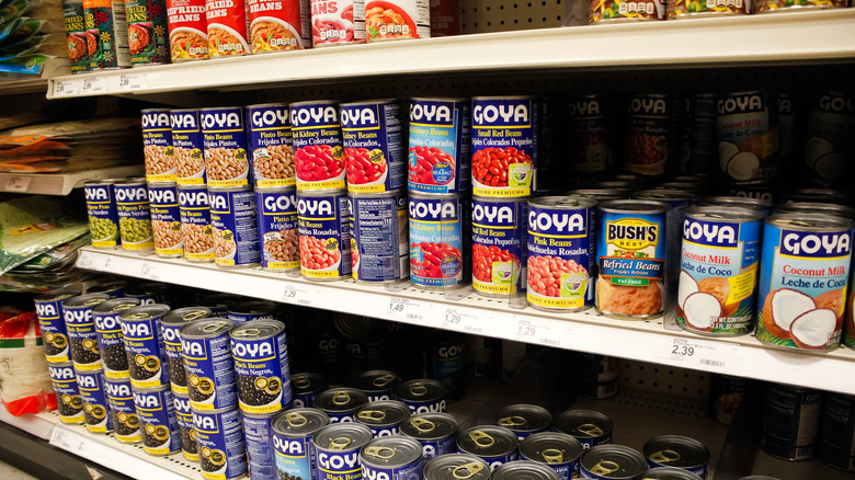 canned beans on shelves