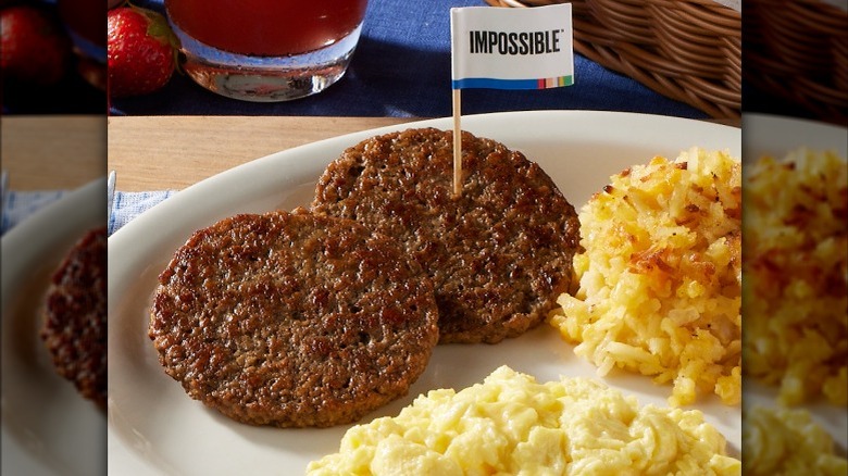 Impossible sausage on breakfast plate